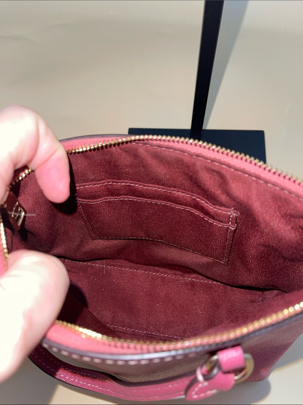 Coach Magenta Leather Mini Satchel with Gold Charm Chain - Picture 6 of 7